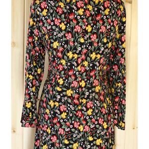 FLORAL DRESS BUST 34 Black Yellow Pink Green Flower Summer TRAD WIFE Church NEW